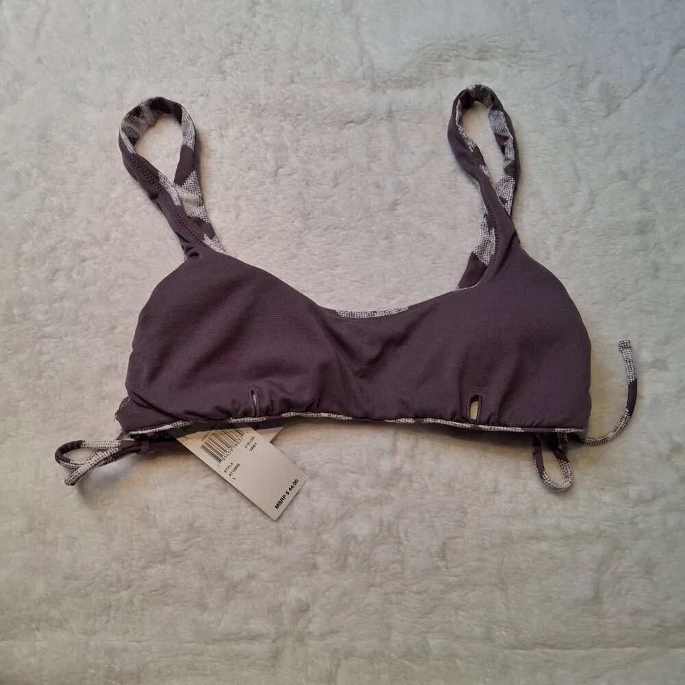 Raisins Bikini Top Bralette Swim Sz L Plaid Demi Cups Adjustable Preppy Boho NWT